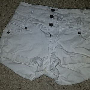 High waisted white denim shorts